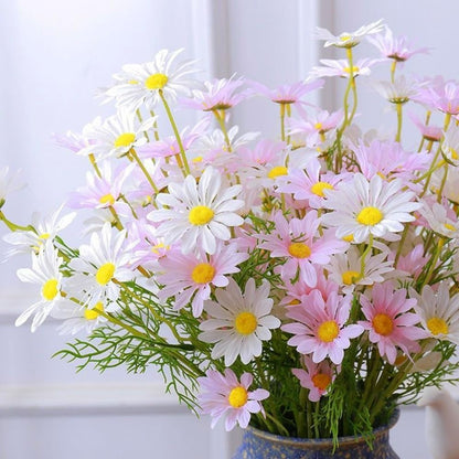 Artificial Flowers 12 Bundles Artificial Silk Daisy UV Resistant Outdoor Fake Wildflowers with Stems Daisy Arrangements for Home Hotel Office Garden Decoration (White, Yellow)