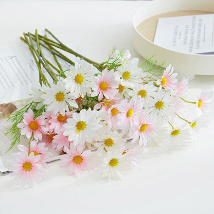 Artificial Flowers 12 Bundles Artificial Silk Daisy UV Resistant Outdoor Fake Wildflowers with Stems Daisy Arrangements for Home Hotel Office Garden Decoration (White, Yellow)