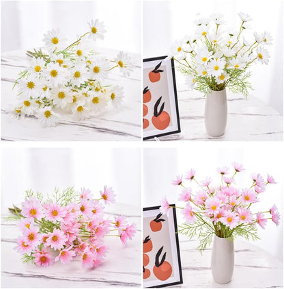 Artificial Flowers 12 Bundles Artificial Silk Daisy UV Resistant Outdoor Fake Wildflowers with Stems Daisy Arrangements for Home Hotel Office Garden Decoration (White, Yellow)