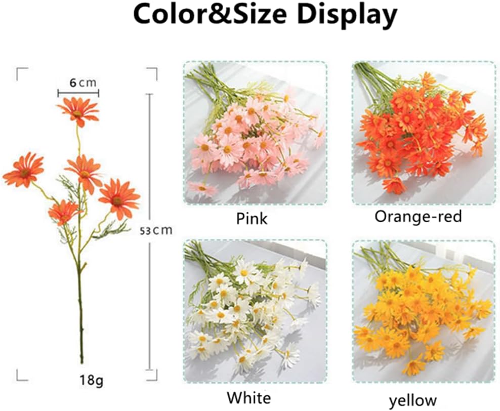 Artificial Flowers 12 Bundles Artificial Silk Daisy UV Resistant Outdoor Fake Wildflowers with Stems Daisy Arrangements for Home Hotel Office Garden Decoration (White, Yellow)
