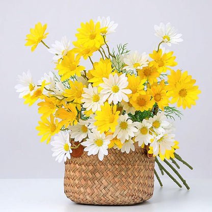 Artificial Flowers 12 Bundles Artificial Silk Daisy UV Resistant Outdoor Fake Wildflowers with Stems Daisy Arrangements for Home Hotel Office Garden Decoration (White, Yellow)