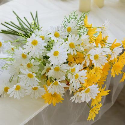 Artificial Flowers 12 Bundles Artificial Silk Daisy UV Resistant Outdoor Fake Wildflowers with Stems Daisy Arrangements for Home Hotel Office Garden Decoration (White, Yellow)