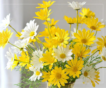 Artificial Flowers 12 Bundles Artificial Silk Daisy UV Resistant Outdoor Fake Wildflowers with Stems Daisy Arrangements for Home Hotel Office Garden Decoration (White, Yellow)