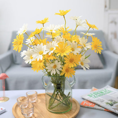 Artificial Flowers 12 Bundles Artificial Silk Daisy UV Resistant Outdoor Fake Wildflowers with Stems Daisy Arrangements for Home Hotel Office Garden Decoration (White, Yellow)