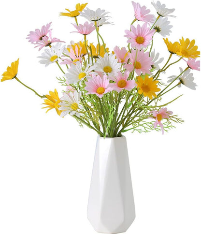 Artificial Flowers 12 Bundles Artificial Silk Daisy UV Resistant Outdoor Fake Wildflowers with Stems Daisy Arrangements for Home Hotel Office Garden Decoration (White, Yellow)