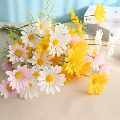 Artificial Flowers 12 Bundles Artificial Silk Daisy UV Resistant Outdoor Fake Wildflowers with Stems Daisy Arrangements for Home Hotel Office Garden Decoration (White, Yellow)