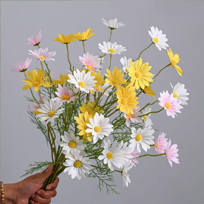 Artificial Flowers 12 Bundles Artificial Silk Daisy UV Resistant Outdoor Fake Wildflowers with Stems Daisy Arrangements for Home Hotel Office Garden Decoration (White, Yellow)