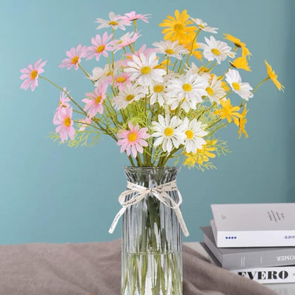 Artificial Flowers 12 Bundles Artificial Silk Daisy UV Resistant Outdoor Fake Wildflowers with Stems Daisy Arrangements for Home Hotel Office Garden Decoration (White, Yellow)
