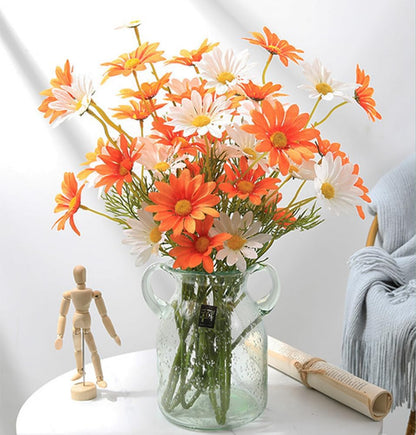 Artificial Flowers 12 Bundles Artificial Silk Daisy UV Resistant Outdoor Fake Wildflowers with Stems Daisy Arrangements for Home Hotel Office Garden Decoration (White, Yellow)