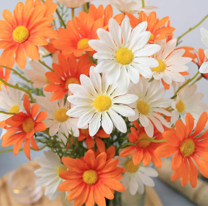 Artificial Flowers 12 Bundles Artificial Silk Daisy UV Resistant Outdoor Fake Wildflowers with Stems Daisy Arrangements for Home Hotel Office Garden Decoration (White, Yellow)
