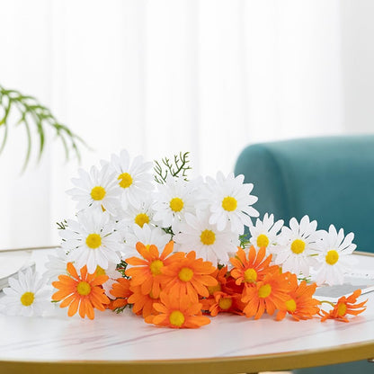 Artificial Flowers 12 Bundles Artificial Silk Daisy UV Resistant Outdoor Fake Wildflowers with Stems Daisy Arrangements for Home Hotel Office Garden Decoration (White, Yellow)