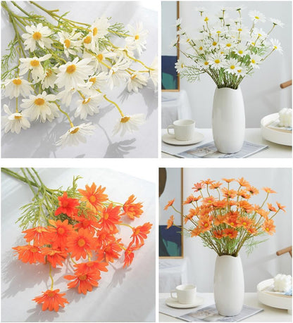 Artificial Flowers 12 Bundles Artificial Silk Daisy UV Resistant Outdoor Fake Wildflowers with Stems Daisy Arrangements for Home Hotel Office Garden Decoration (White, Yellow)