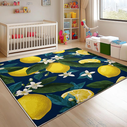 Non-Shedding Bedroom Living Room Carpet 2x3 ft 3D Lemon Theme Modern Home Decor Non-Slip Bedside Area Rugs Blue for Interior Large Easy Clean Machine Washable Rug