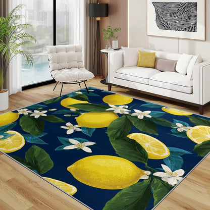 Non-Shedding Bedroom Living Room Carpet 2x3 ft 3D Lemon Theme Modern Home Decor Non-Slip Bedside Area Rugs Blue for Interior Large Easy Clean Machine Washable Rug