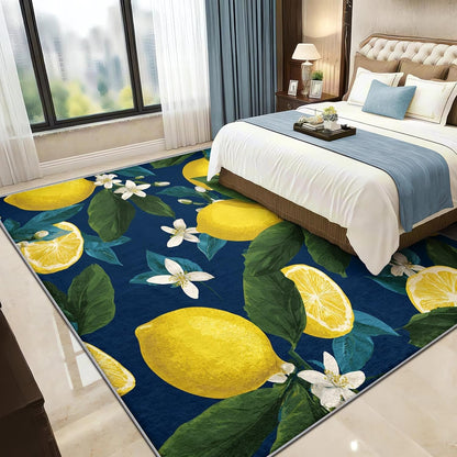 Non-Shedding Bedroom Living Room Carpet 2x3 ft 3D Lemon Theme Modern Home Decor Non-Slip Bedside Area Rugs Blue for Interior Large Easy Clean Machine Washable Rug