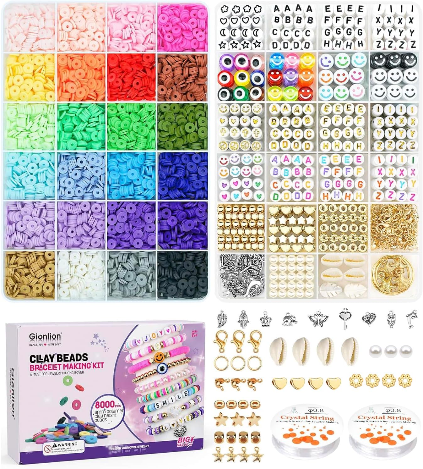 Clay Beads Bracelet Making Kit, Pack 2 Boxes Preppy Letter Spacer Beads and Charms Kit for Friendship Jewelry Making, Arts and Crafts Gifts for Girls Ages 8-12
