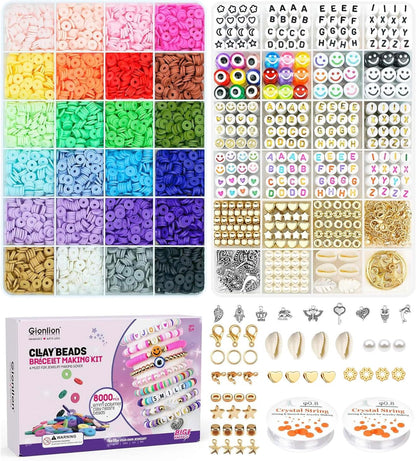 Clay Beads Bracelet Making Kit, Pack 2 Boxes Preppy Letter Spacer Beads and Charms Kit for Friendship Jewelry Making, Arts and Crafts Gifts for Girls Ages 8-12