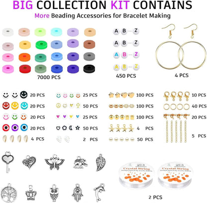 Clay Beads Bracelet Making Kit, Pack 2 Boxes Preppy Letter Spacer Beads and Charms Kit for Friendship Jewelry Making, Arts and Crafts Gifts for Girls Ages 8-12