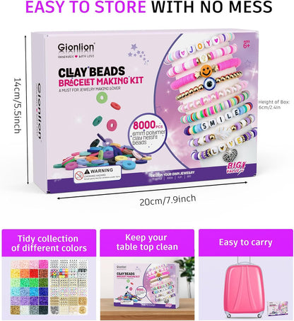 Clay Beads Bracelet Making Kit, Pack 2 Boxes Preppy Letter Spacer Beads and Charms Kit for Friendship Jewelry Making, Arts and Crafts Gifts for Girls Ages 8-12