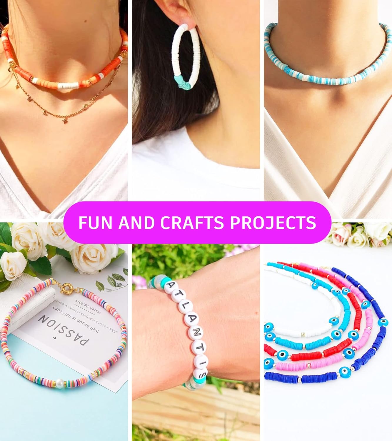 Clay Beads Bracelet Making Kit, Pack 2 Boxes Preppy Letter Spacer Beads and Charms Kit for Friendship Jewelry Making, Arts and Crafts Gifts for Girls Ages 8-12
