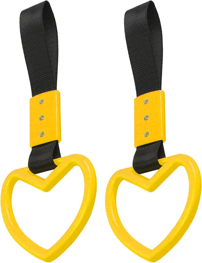 2PCS Heart Shaped Car Handle Straps, Rear Bumper Warning Keychain Ring for Car Exterior Accessories (Yellow)