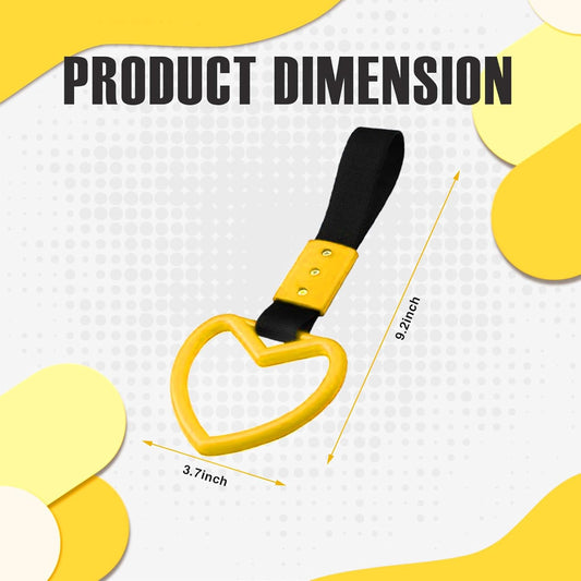 2PCS Heart Shaped Car Handle Straps, Rear Bumper Warning Keychain Ring for Car Exterior Accessories (Yellow)