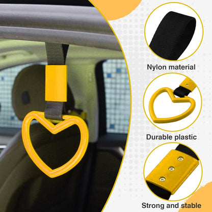 2PCS Heart Shaped Car Handle Straps, Rear Bumper Warning Keychain Ring for Car Exterior Accessories (Yellow)