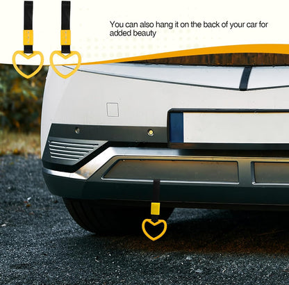 2PCS Heart Shaped Car Handle Straps, Rear Bumper Warning Keychain Ring for Car Exterior Accessories (Yellow)