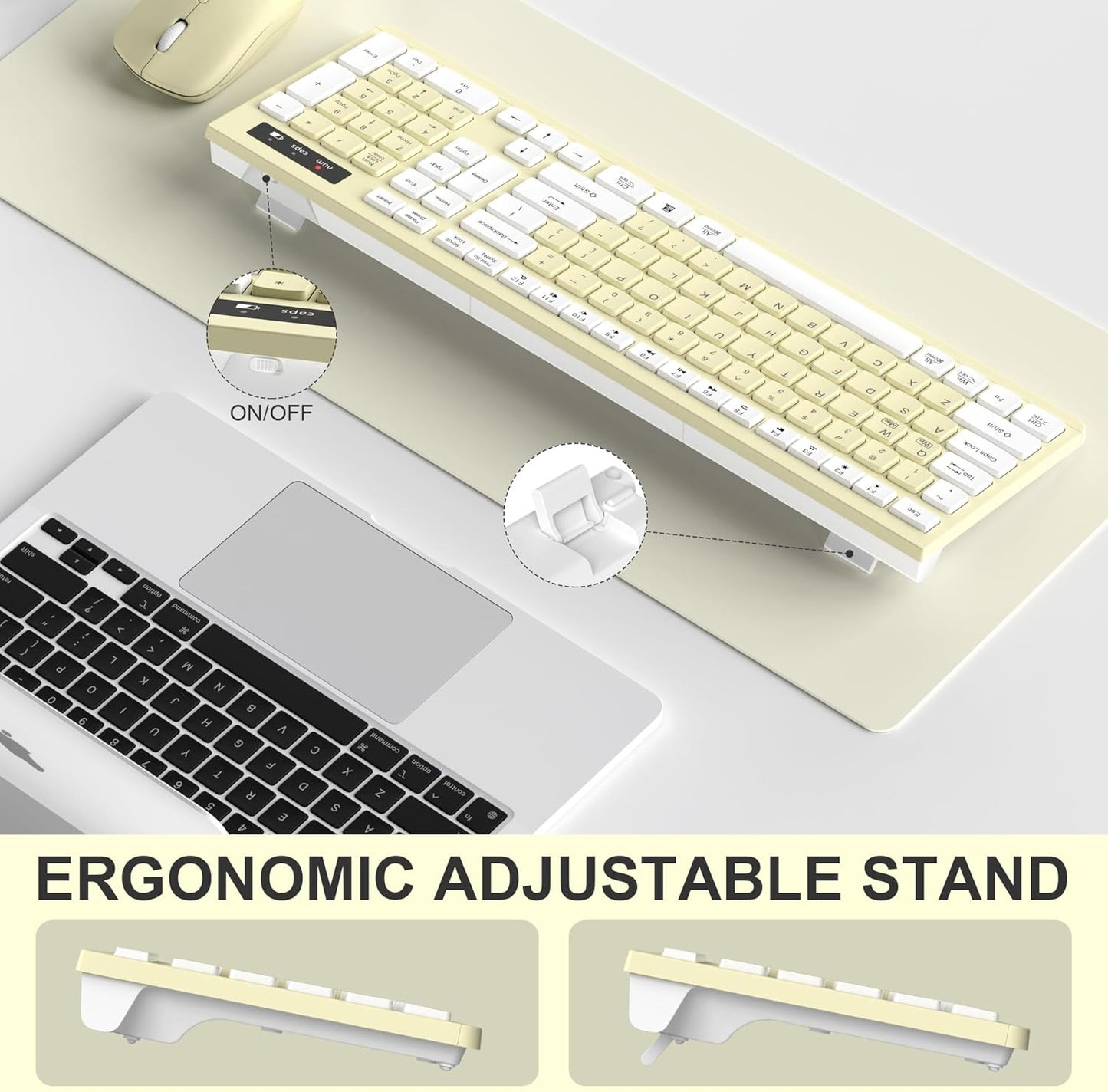 Wireless Keyboard and Mouse Combo, Full-Sized Wireless Keyboard and Adjustable DPI Mouse, 2.4GHz USB Receiver, Keyboard and Mouse for PC, Windows, Desktop, Laptop (Canary Yellow)