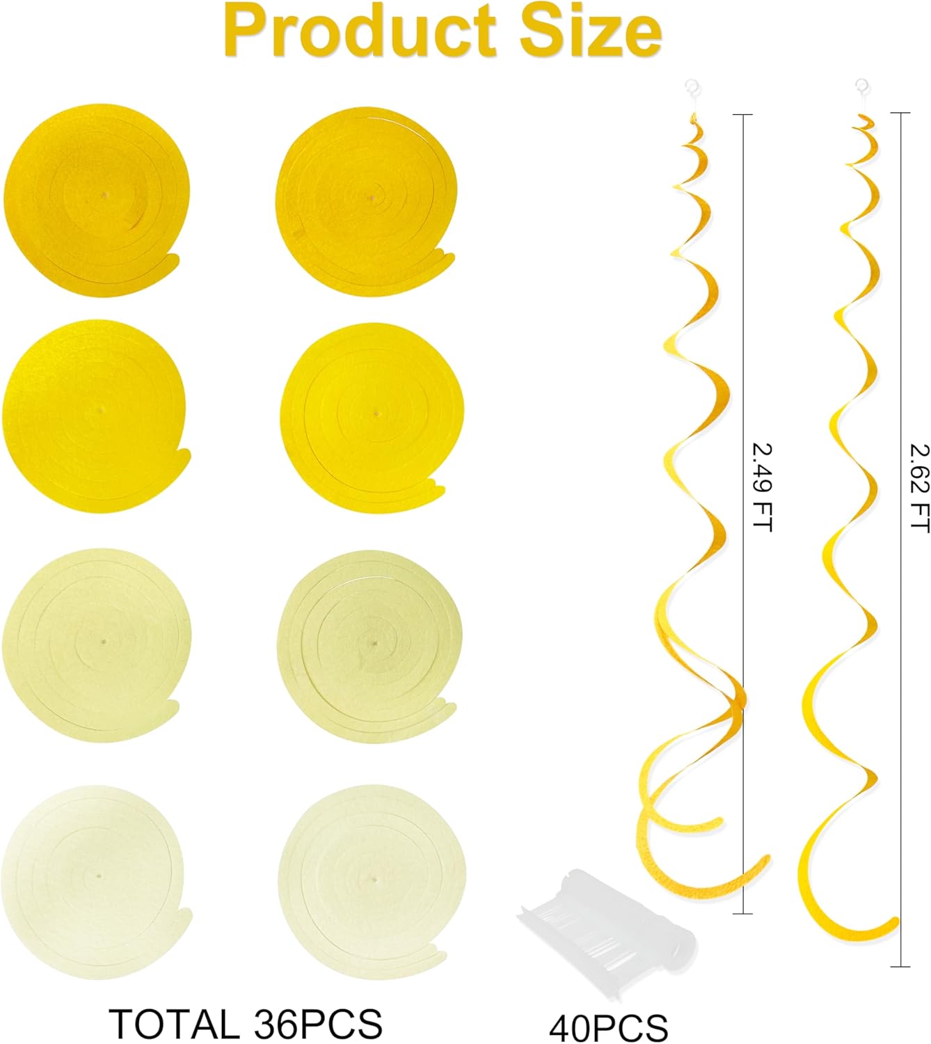 36Pcs Yellow Hanging Swirl Decorations Ombre Yellow Felt Swirl Streamer Spiral Ceiling Decoration Garland for Lemon Bee Sunflower Birthday Wedding Shower Bridal Shower Bachelorette Party Supplies
