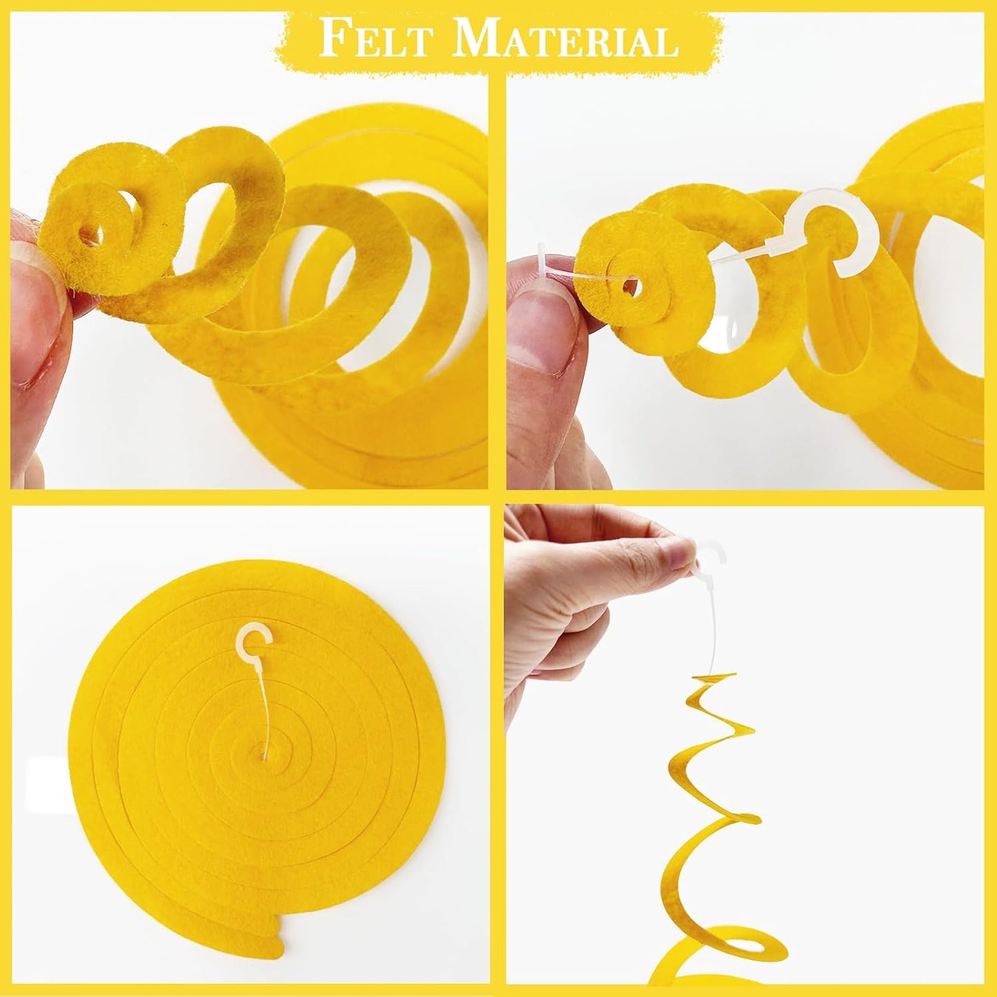 36Pcs Yellow Hanging Swirl Decorations Ombre Yellow Felt Swirl Streamer Spiral Ceiling Decoration Garland for Lemon Bee Sunflower Birthday Wedding Shower Bridal Shower Bachelorette Party Supplies