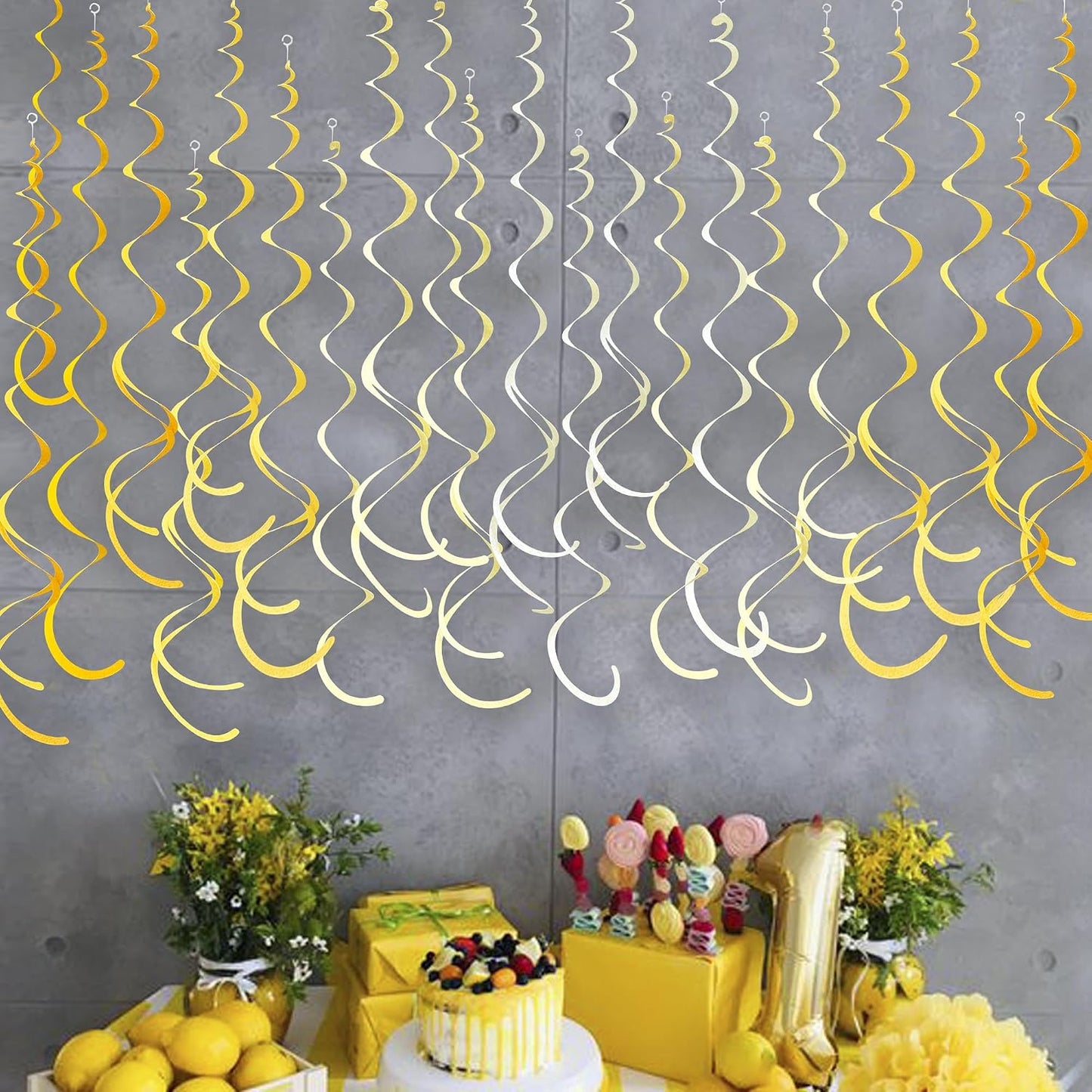 36Pcs Yellow Hanging Swirl Decorations Ombre Yellow Felt Swirl Streamer Spiral Ceiling Decoration Garland for Lemon Bee Sunflower Birthday Wedding Shower Bridal Shower Bachelorette Party Supplies