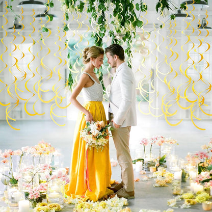 36Pcs Yellow Hanging Swirl Decorations Ombre Yellow Felt Swirl Streamer Spiral Ceiling Decoration Garland for Lemon Bee Sunflower Birthday Wedding Shower Bridal Shower Bachelorette Party Supplies