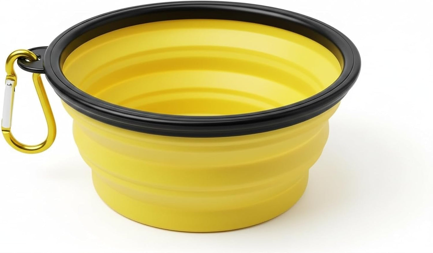 Silicone Foldable Pet Food Water Feeder, Collapsible Travel Bowl for Dog and Cat, Outdoor Portable (Yellow)