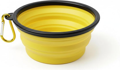 Silicone Foldable Pet Food Water Feeder, Collapsible Travel Bowl for Dog and Cat, Outdoor Portable (Yellow)