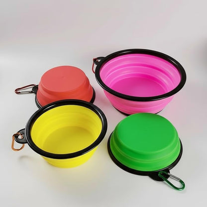 Silicone Foldable Pet Food Water Feeder, Collapsible Travel Bowl for Dog and Cat, Outdoor Portable (Yellow)
