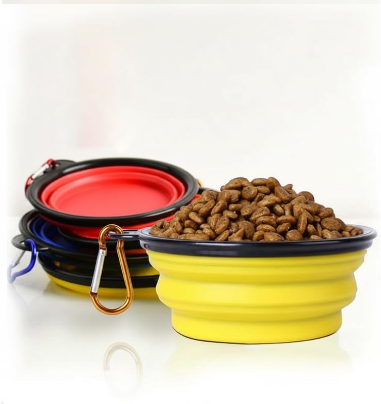 Silicone Foldable Pet Food Water Feeder, Collapsible Travel Bowl for Dog and Cat, Outdoor Portable (Yellow)