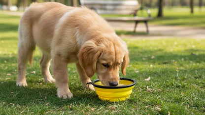 Silicone Foldable Pet Food Water Feeder, Collapsible Travel Bowl for Dog and Cat, Outdoor Portable (Yellow)