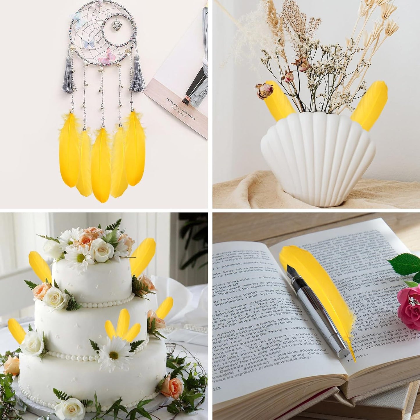 120pcs Yellow Goose Feathers Natural Bulk 6-8 inch 15-20cm for Crafts DIY Cosplay Wedding Party Halloween Decoration Goose Nagoire Feathers