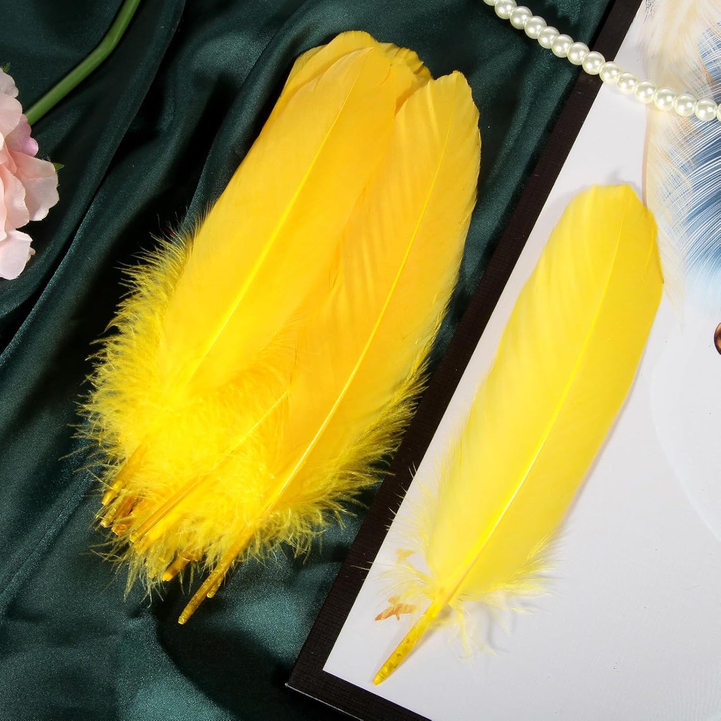 120pcs Yellow Goose Feathers Natural Bulk 6-8 inch 15-20cm for Crafts DIY Cosplay Wedding Party Halloween Decoration Goose Nagoire Feathers