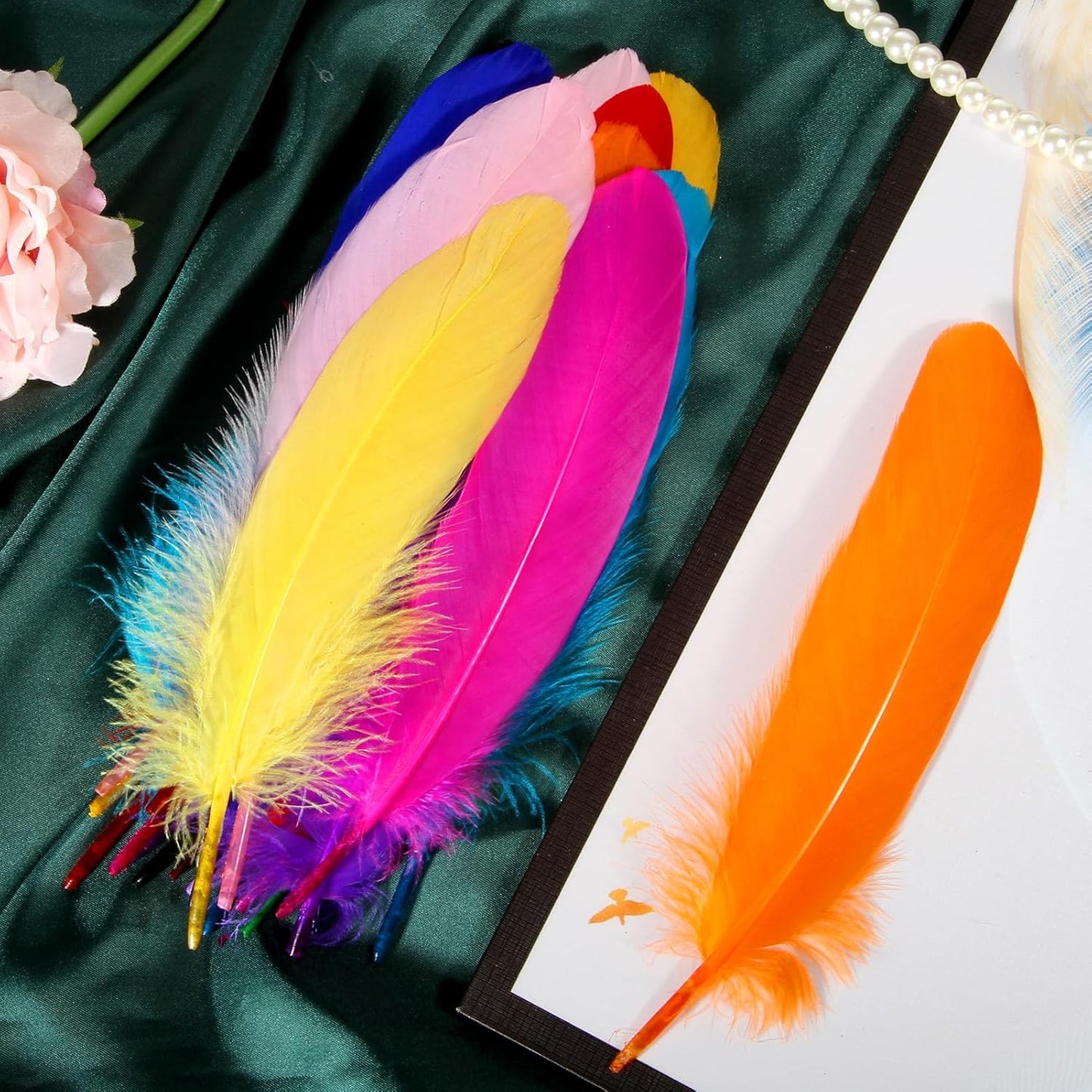 120pcs Yellow Goose Feathers Natural Bulk 6-8 inch 15-20cm for Crafts DIY Cosplay Wedding Party Halloween Decoration Goose Nagoire Feathers