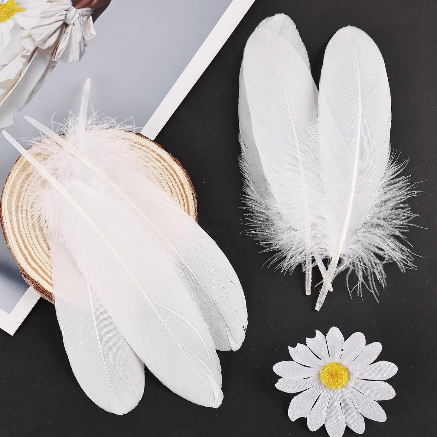 120pcs Yellow Goose Feathers Natural Bulk 6-8 inch 15-20cm for Crafts DIY Cosplay Wedding Party Halloween Decoration Goose Nagoire Feathers
