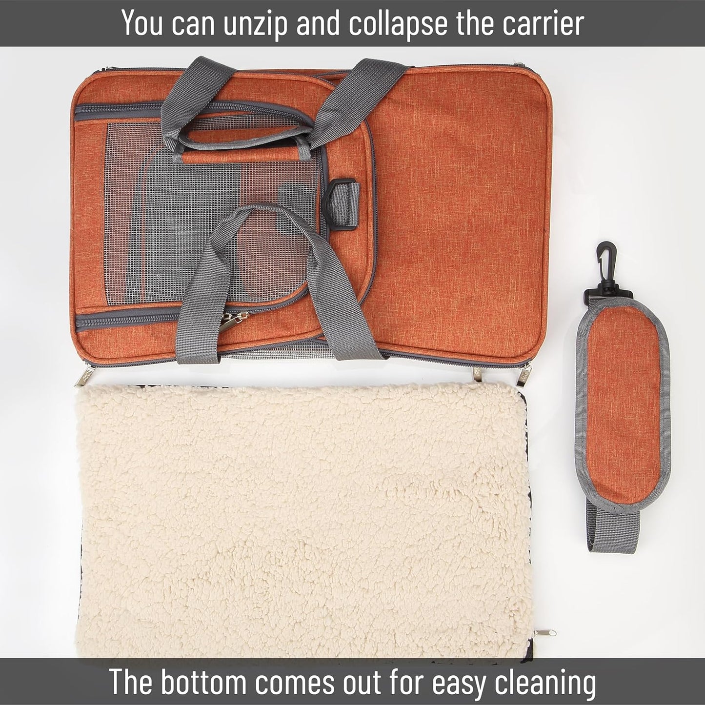 Pet Carrier, 17.5" x 11.2" x 11.5", Medium Size, Orange | Portable Travel Carrier for Small Pets, Cats & Small Dogs, Breathable Mesh, Safety Inner Leash