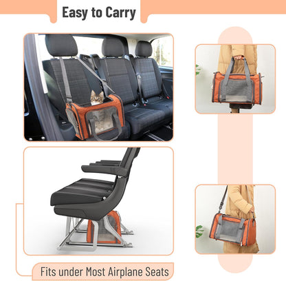 Pet Carrier, 17.5" x 11.2" x 11.5", Medium Size, Orange | Portable Travel Carrier for Small Pets, Cats & Small Dogs, Breathable Mesh, Safety Inner Leash