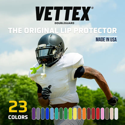 Vettex DoubleGuard Mouth Guard with Lip Protection, Yellow | Football, Lacrosse, MMA, Boxing, Adjustable Helmet Strap, Braces Friendly, 2 Breathing Channels, NCAA & NFHS Certified