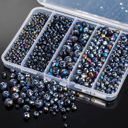 1250PCS 5 Different Size Purple Crystal Beads for Jewelry Making, Rondelle Glass Beads for Bracelets Necklace, Earring and Making Supplies, Arts and Crafts, AB Color (3/4/6/8/10mm)