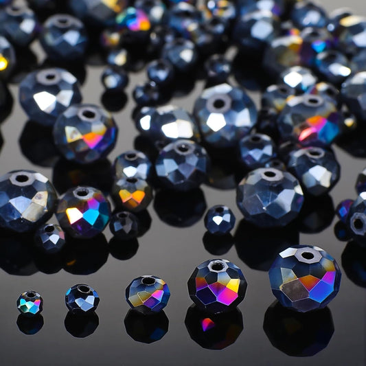 1250PCS 5 Different Size Purple Crystal Beads for Jewelry Making, Rondelle Glass Beads for Bracelets Necklace, Earring and Making Supplies, Arts and Crafts, AB Color (3/4/6/8/10mm)