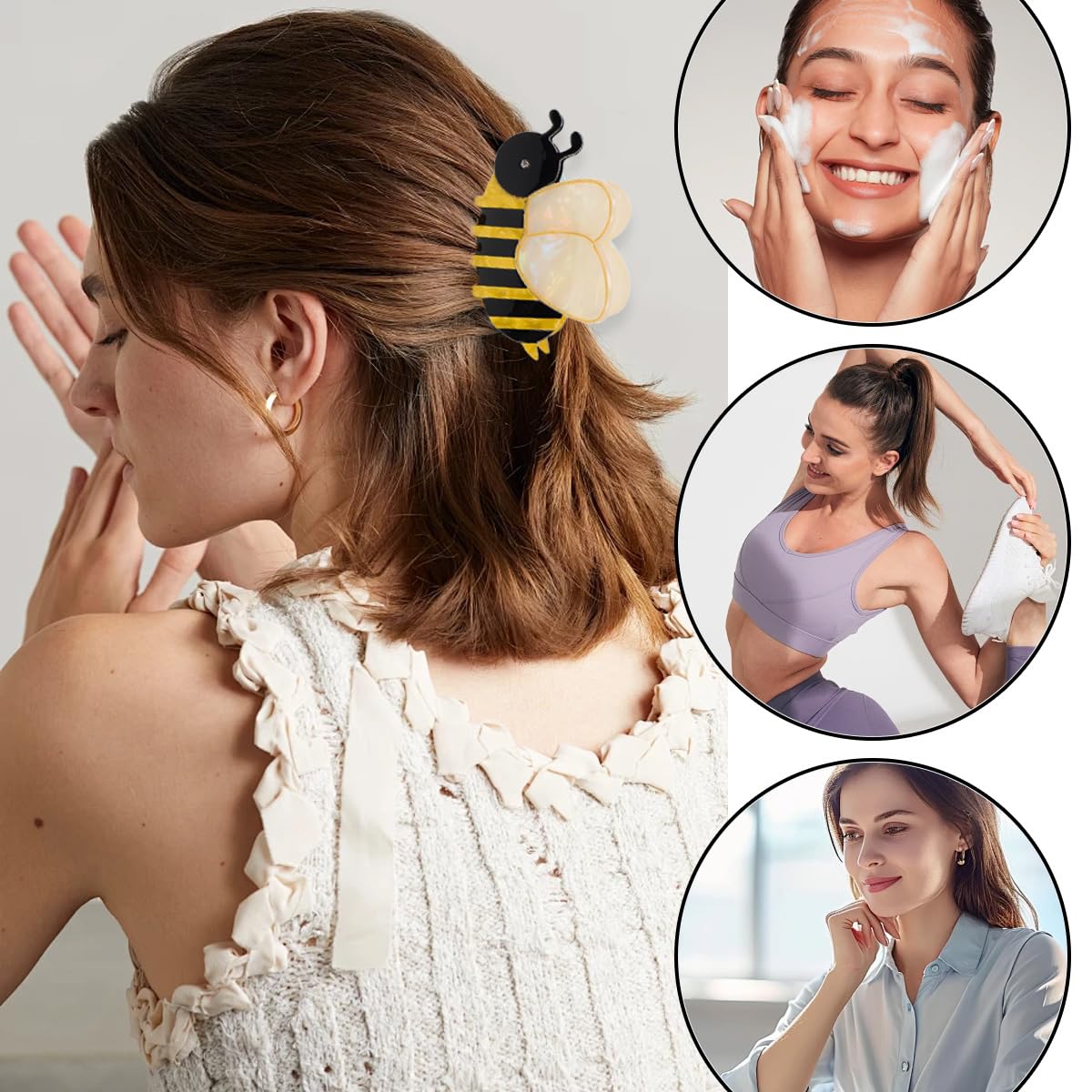 2 PCS Honeybee Hair Claw Clip Bee Hair Clip Cute Acetate Animal Headdress Fashion Anti-slip Bee Hairpin Funny Hair Accessories for Women Girls Styling Thick Hair Hairstyle Decoration（2 Sizes）