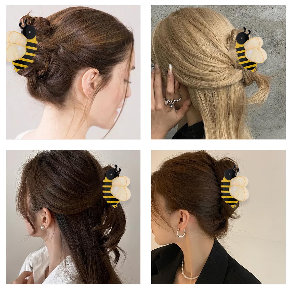 2 PCS Honeybee Hair Claw Clip Bee Hair Clip Cute Acetate Animal Headdress Fashion Anti-slip Bee Hairpin Funny Hair Accessories for Women Girls Styling Thick Hair Hairstyle Decoration（2 Sizes）