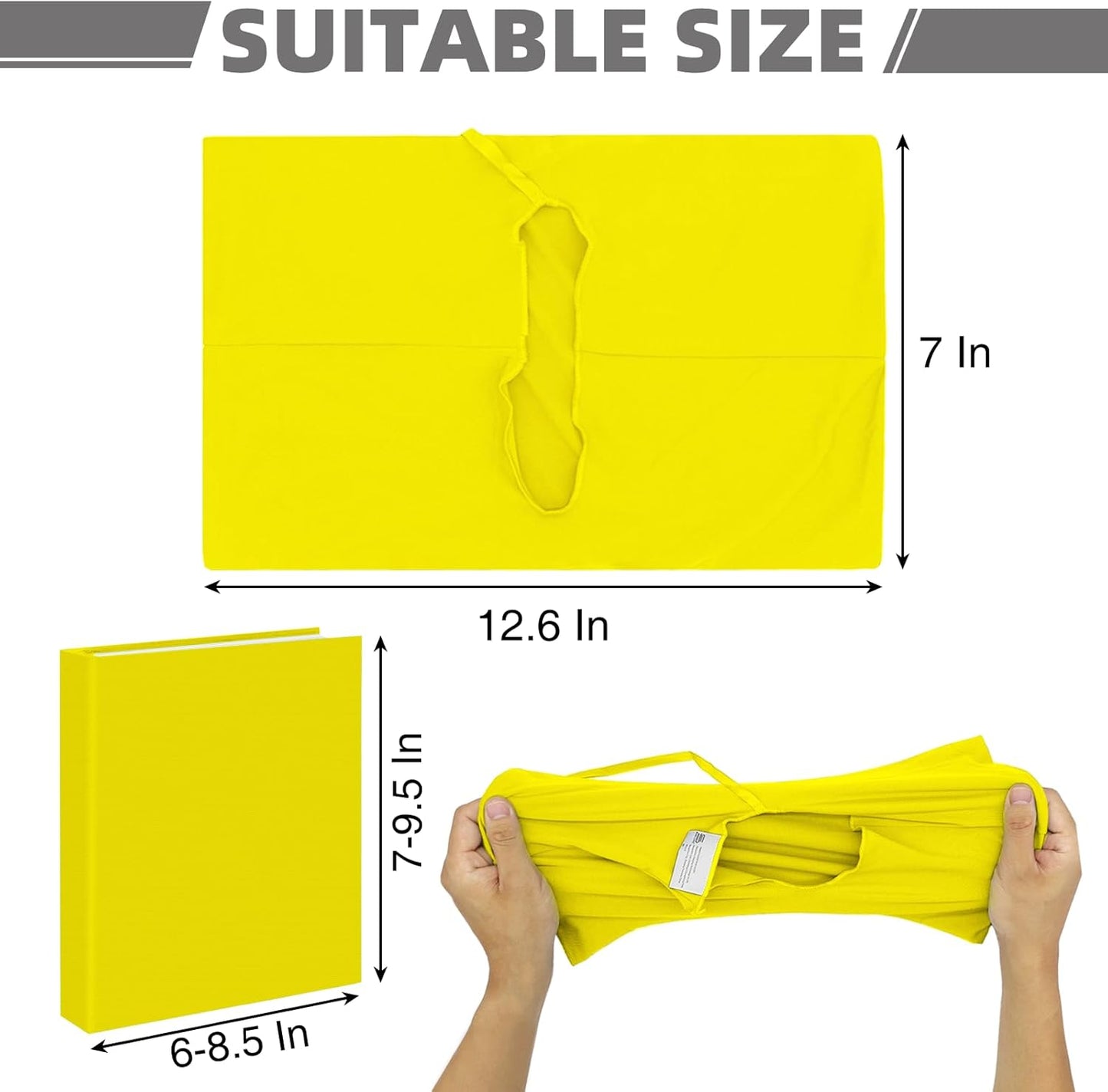 Yellow Fabric Book Cover for Hardcover, 1 Pack, 6x9 Inch, Up to 8.5”x9.5”, Adjustable School Book Sleeve Protector for Teens, Stretchable Decorative Cloth Book Sox for Book Lovers